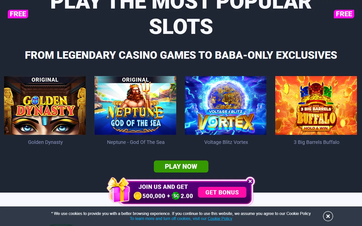 Baba Casino game selection showing Baba-branded exclusives and other titles