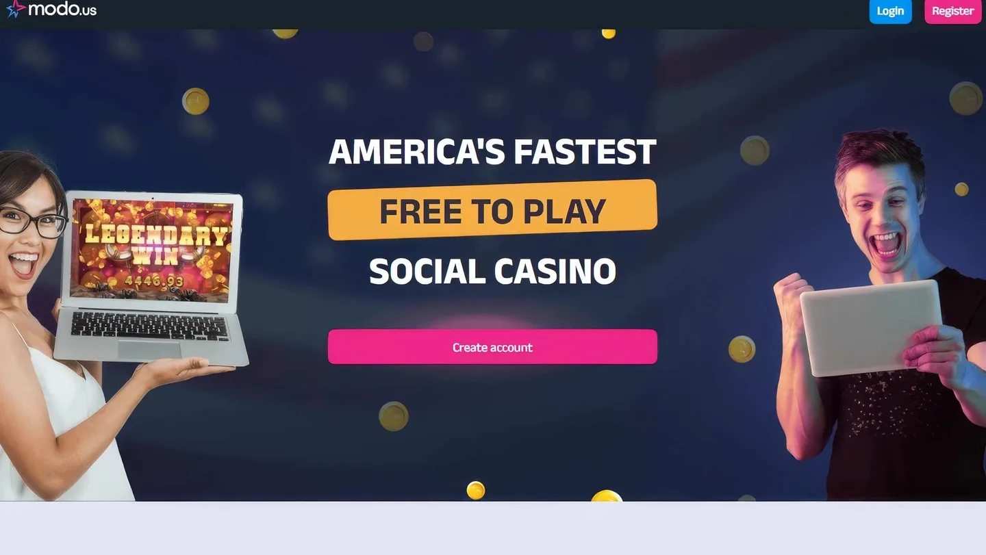 Modo.us homepage showing the gamified interface with VIP and Modo Hunt features