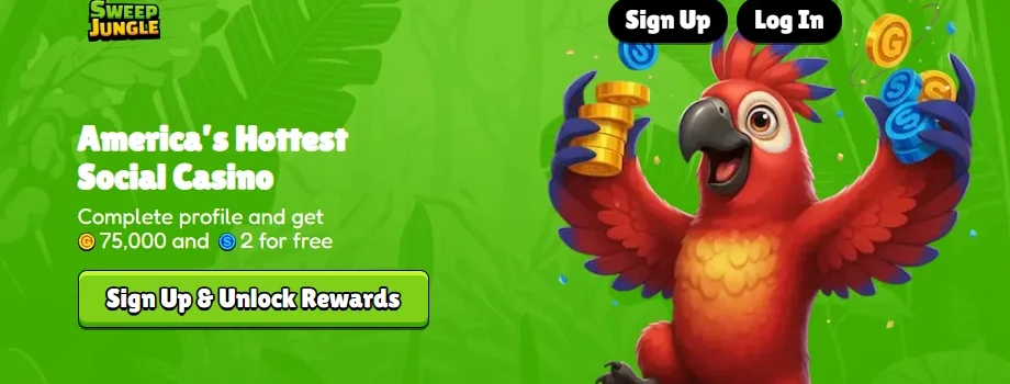 Sweep Jungle promotions page showing the welcome bonus and Gems rewards